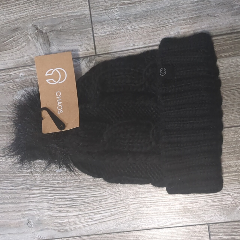 5/$25 CHAOS Black Cable Knit Pom Hat